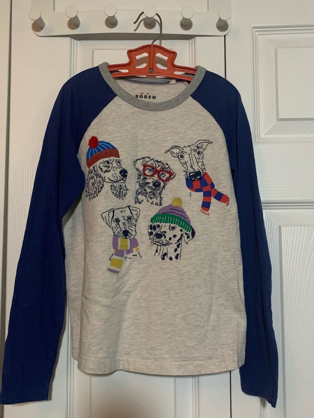 Mini Boden Kids' Embroidered Dogs Long Sleeve Cotton Graphic T-Shirt 9 10